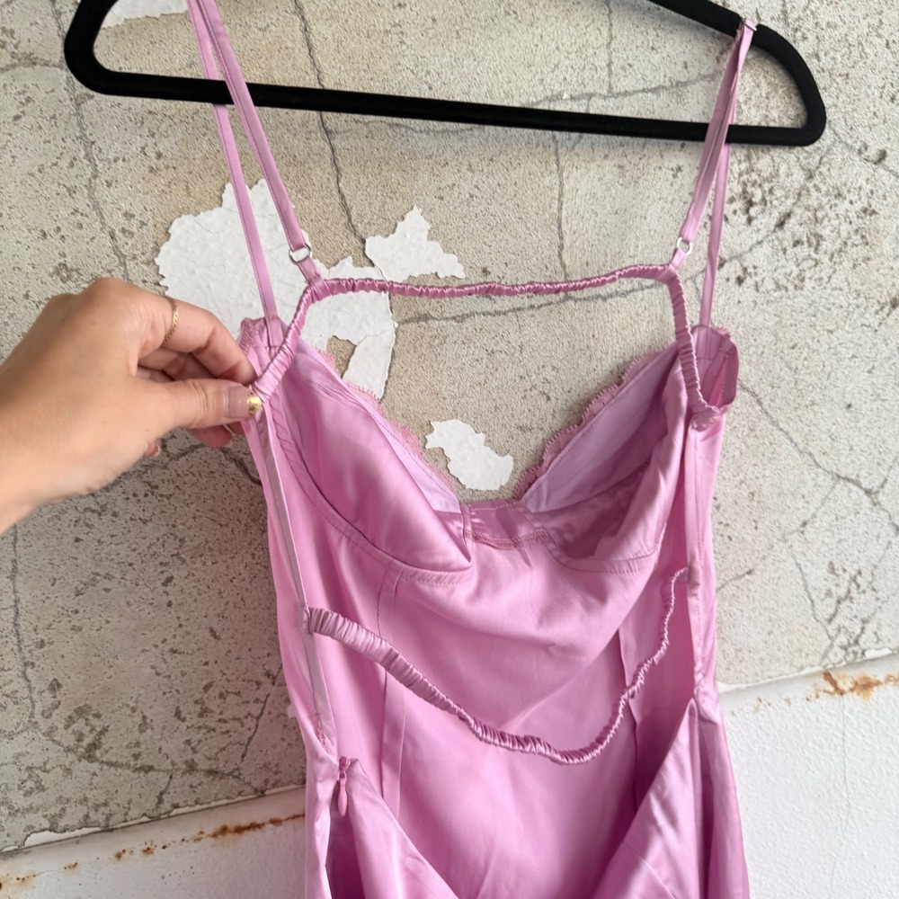 Beginning Boutique Trouble Pink Mini Dress Lace Bustier Satin‎ Slip Coquette NEW - Picture 5 of 14
